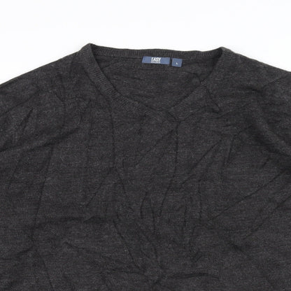 Easy Mens Black  Knit Pullover Jumper Size L