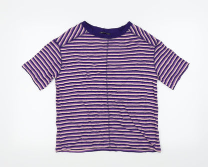 M&S Womens Purple Striped  Basic T-Shirt Size 8