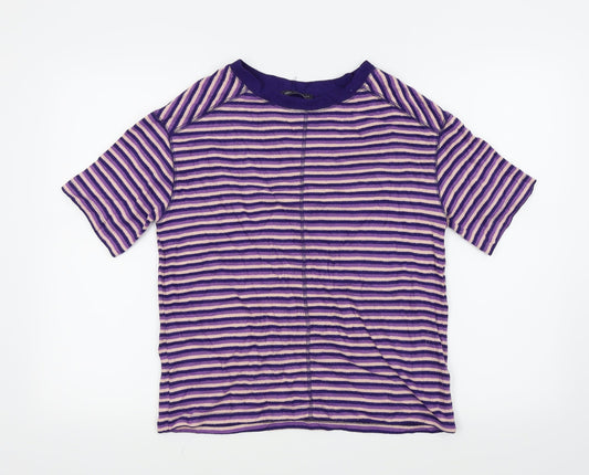 M&S Womens Purple Striped  Basic T-Shirt Size 8