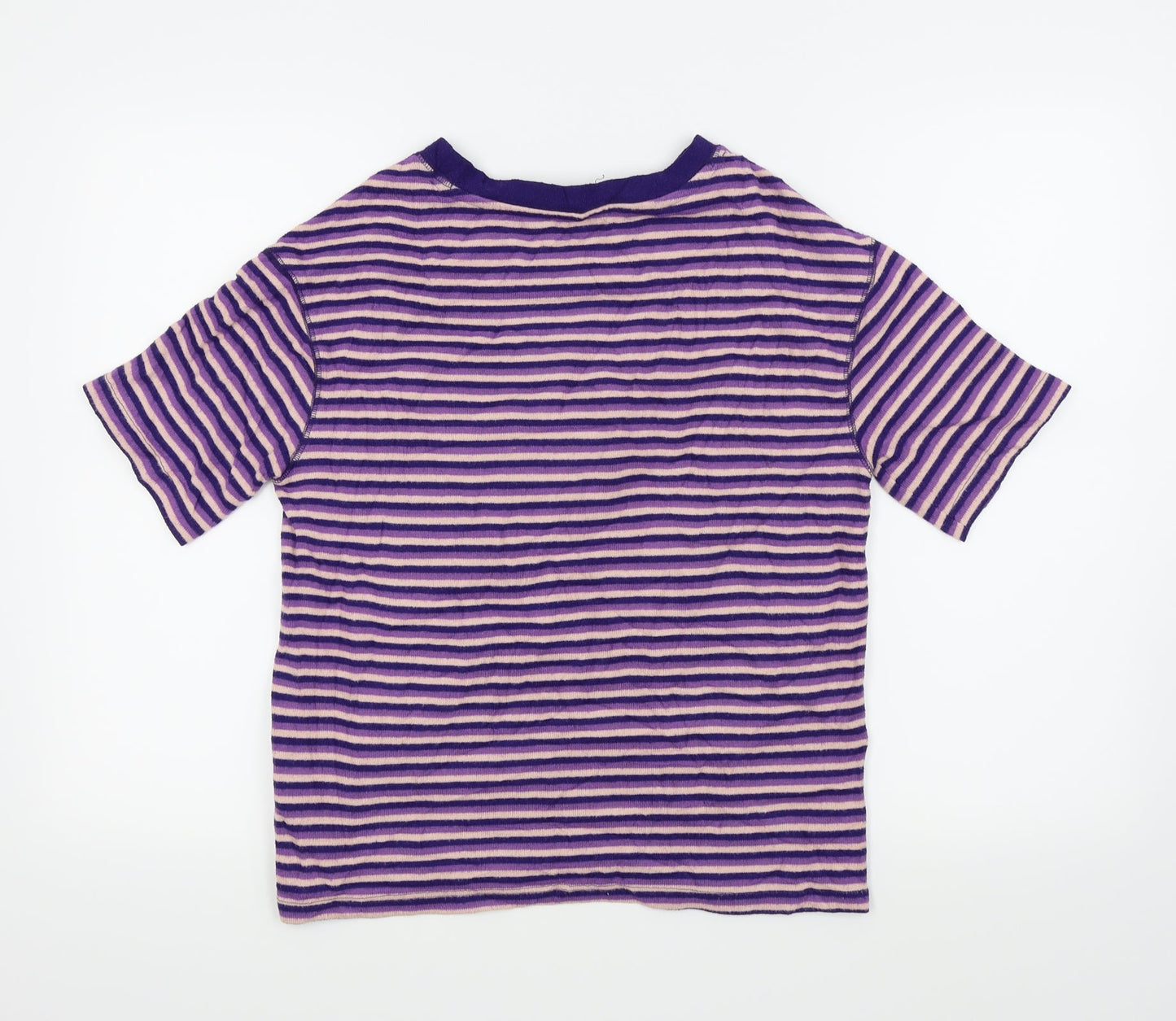 M&S Womens Purple Striped  Basic T-Shirt Size 8