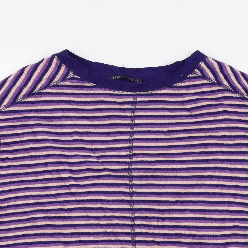 M&S Womens Purple Striped  Basic T-Shirt Size 8