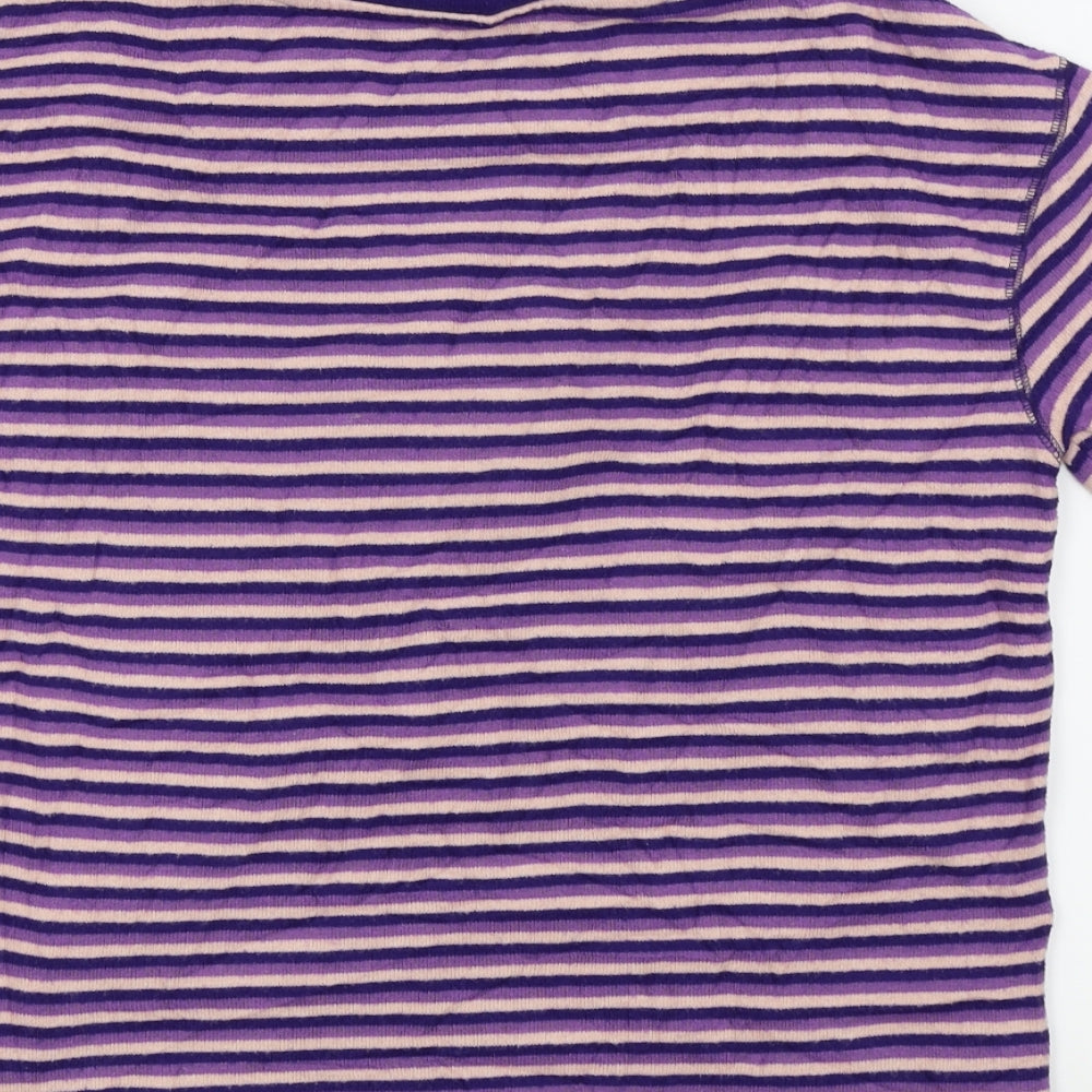 M&S Womens Purple Striped  Basic T-Shirt Size 8
