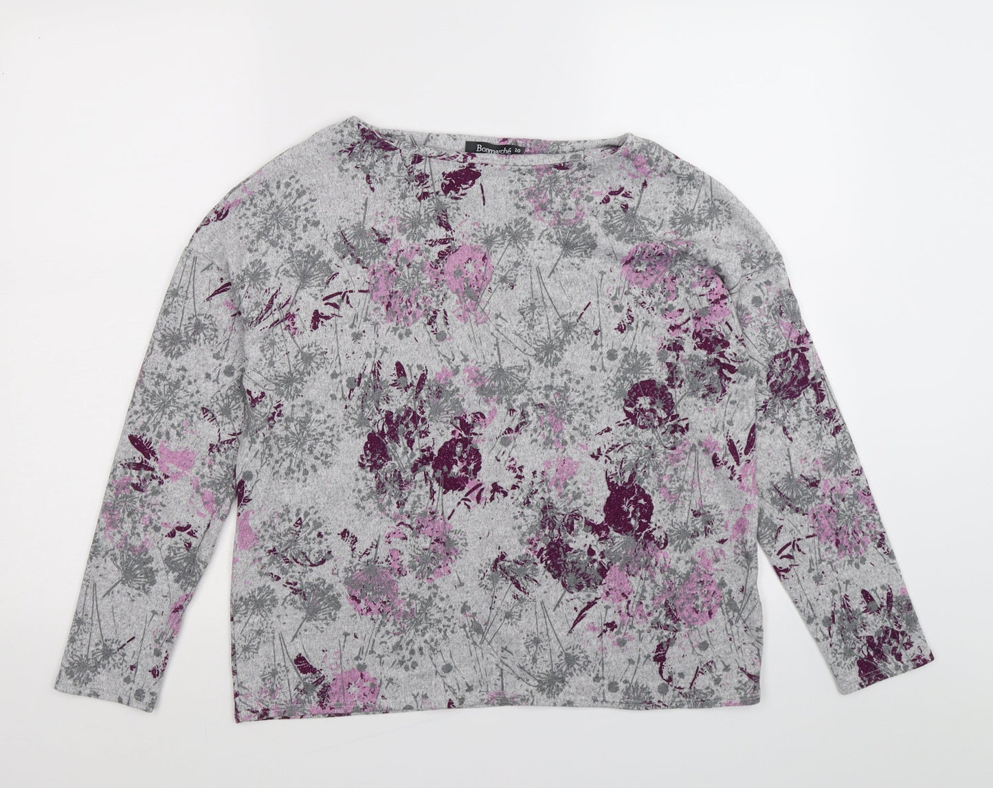 Bonmarché Womens Grey Floral Knit Pullover Jumper Size 10