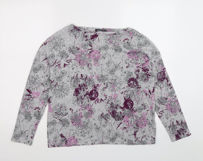 Bonmarché Womens Grey Floral Knit Pullover Jumper Size 10
