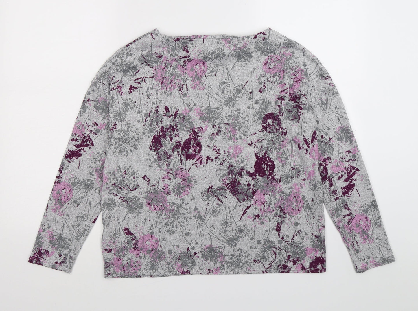 Bonmarché Womens Grey Floral Knit Pullover Jumper Size 10