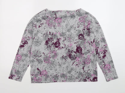 Bonmarché Womens Grey Floral Knit Pullover Jumper Size 10