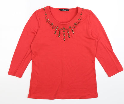 Womens UK Size 10 Bonmarché Red Basic T-Shirt