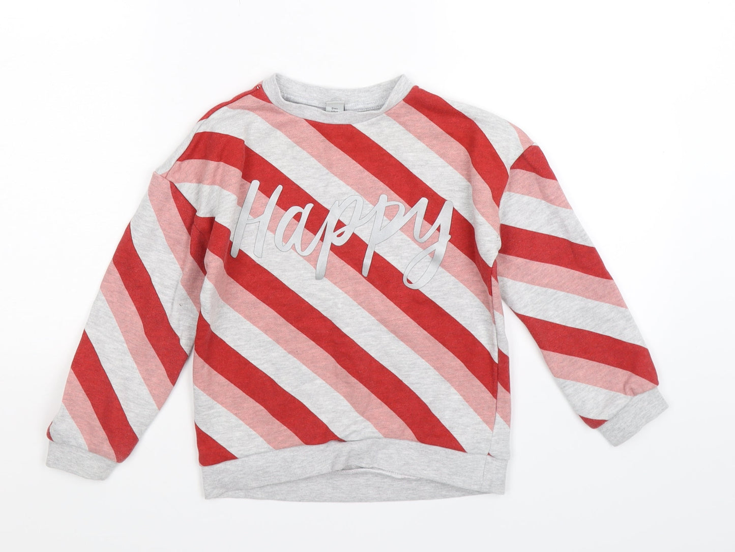 TU Boys Grey Striped Jersey Pullover Sweatshirt Size 8 Years  - happy red stripes
