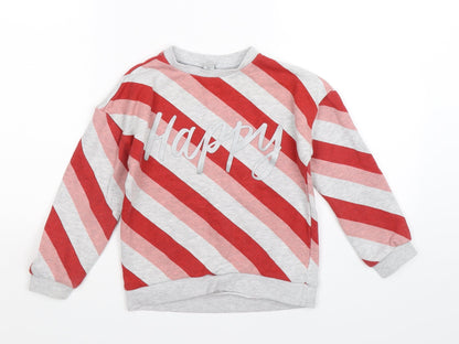 TU Boys Grey Striped Jersey Pullover Sweatshirt Size 8 Years  - happy red stripes