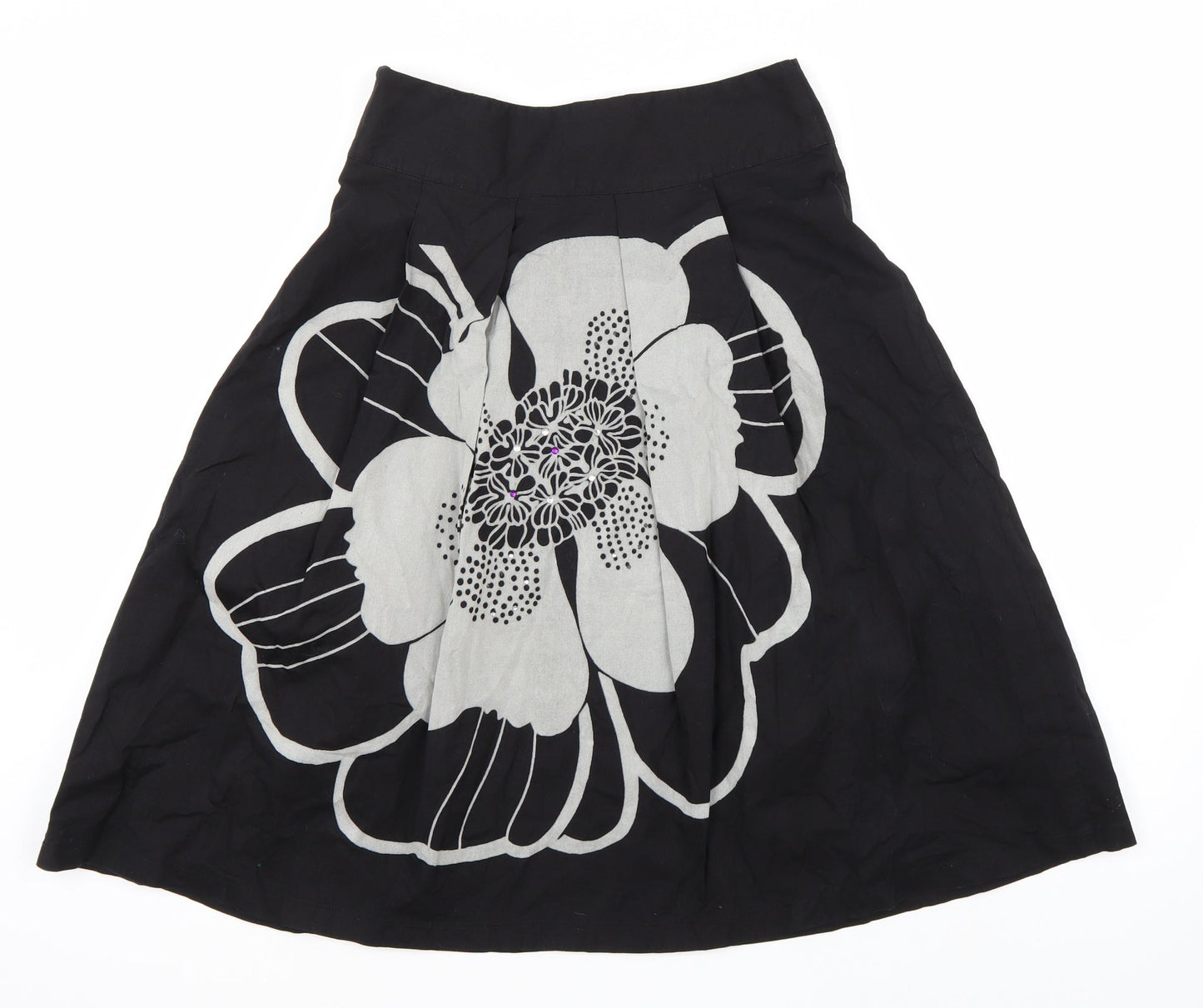 King La Womens Black Floral  A-Line Skirt Size L