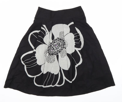 King La Womens Black Floral  A-Line Skirt Size L