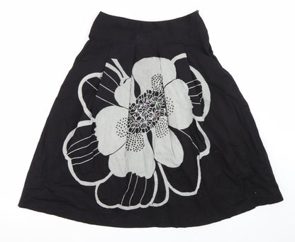 King La Womens Black Floral  A-Line Skirt Size L