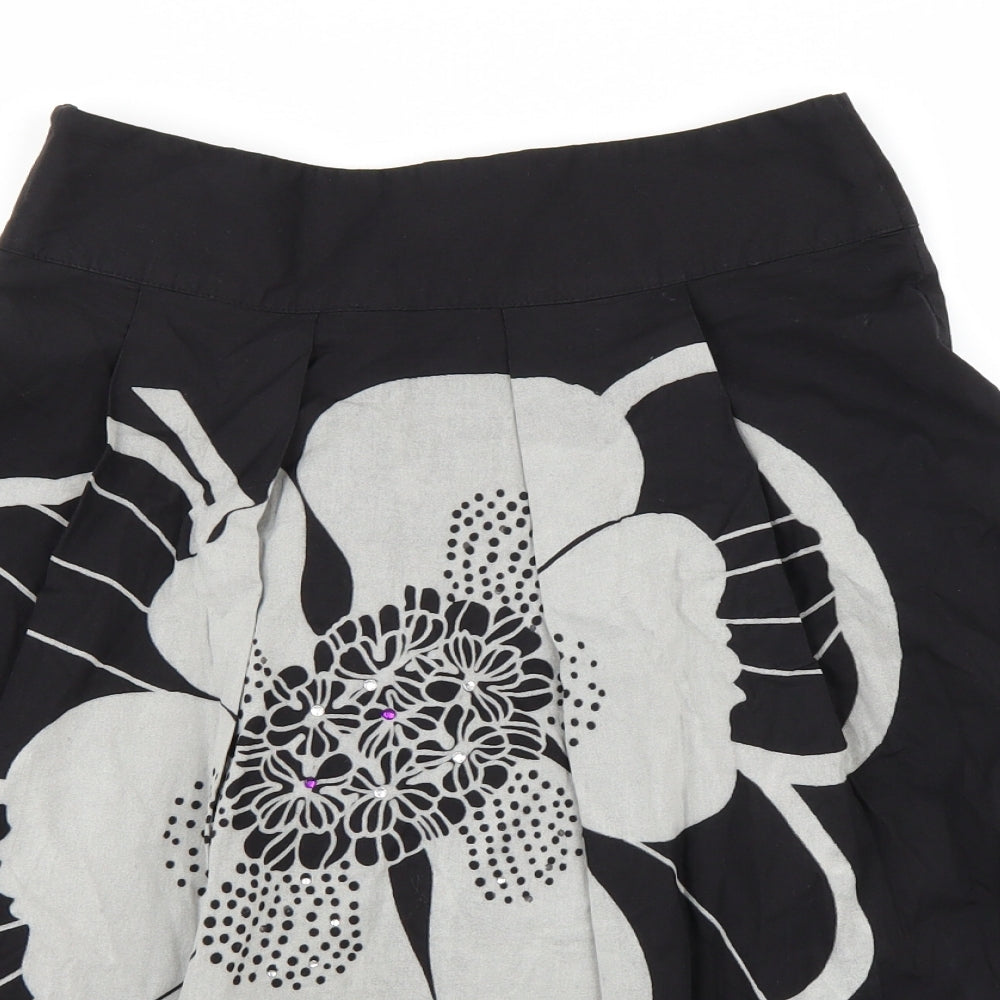 King La Womens Black Floral  A-Line Skirt Size L