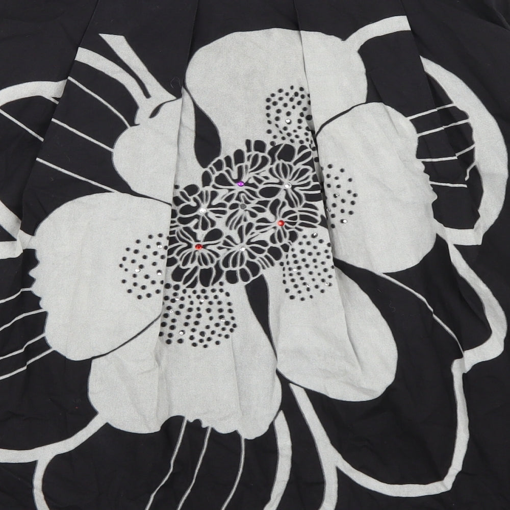 King La Womens Black Floral  A-Line Skirt Size L