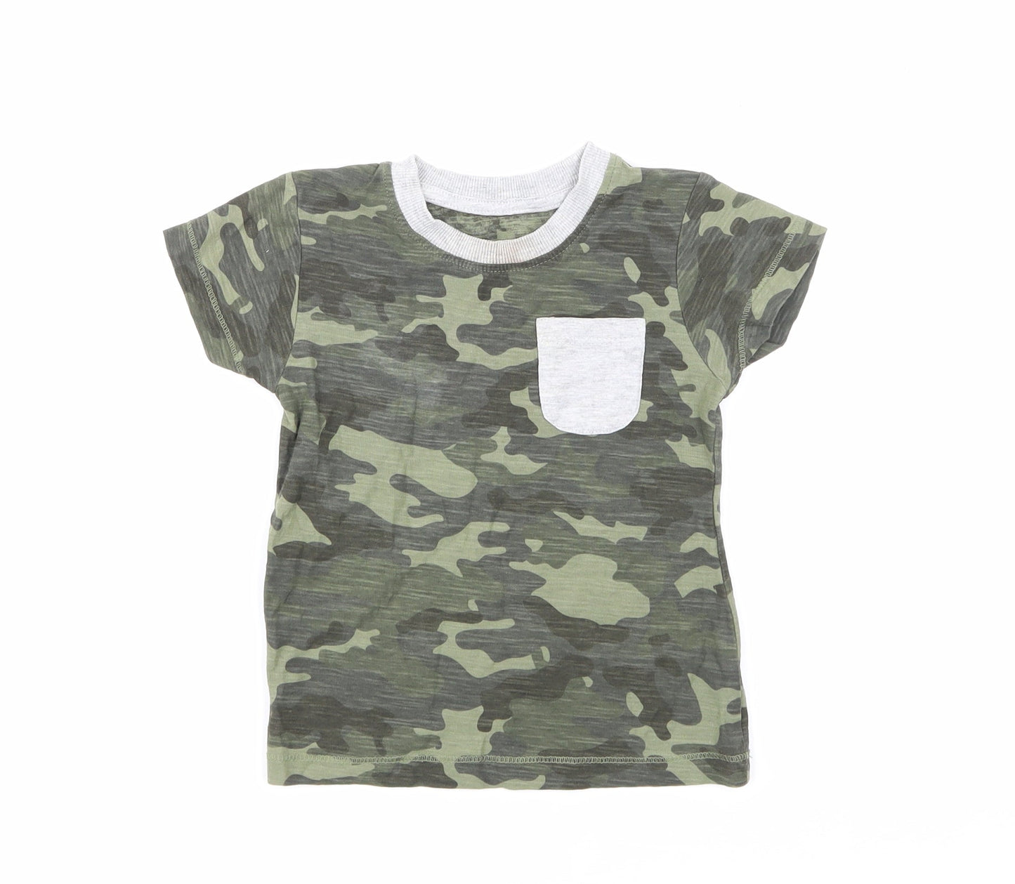 Preworn Boys Green Camouflage  Basic T-Shirt Size 18-24 Months