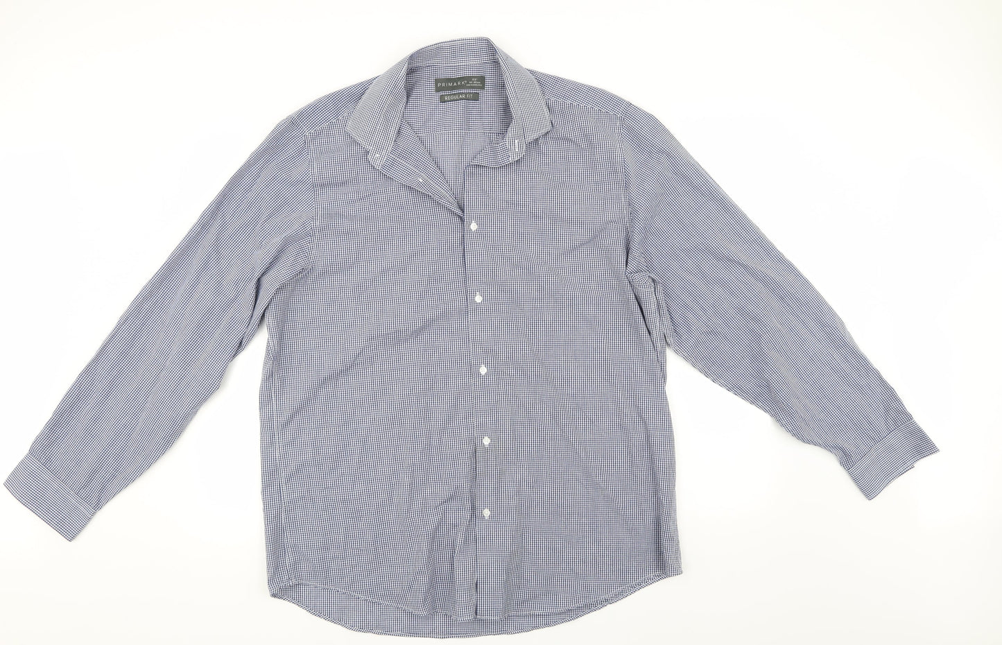 Primark Mens Blue Check   Button-Up Size 17.5