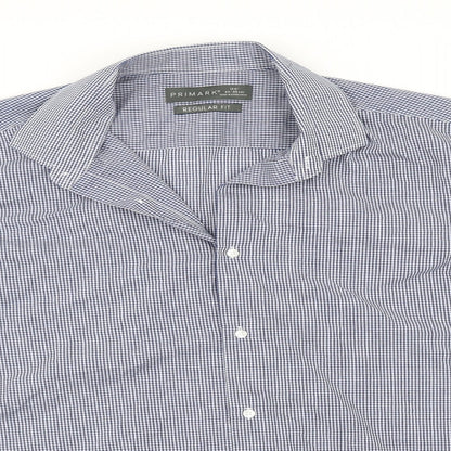 Primark Mens Blue Check   Button-Up Size 17.5