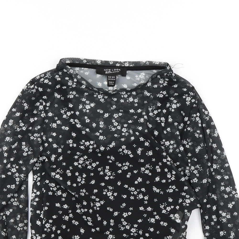 New Look Girls Black Polka Dot  Basic Blouse Size 10 Years