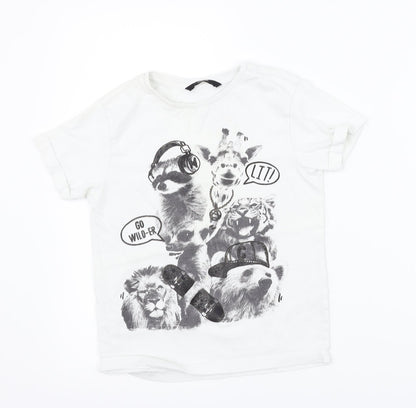 George Boys White   Basic T-Shirt Size 6-7 Years  - animals