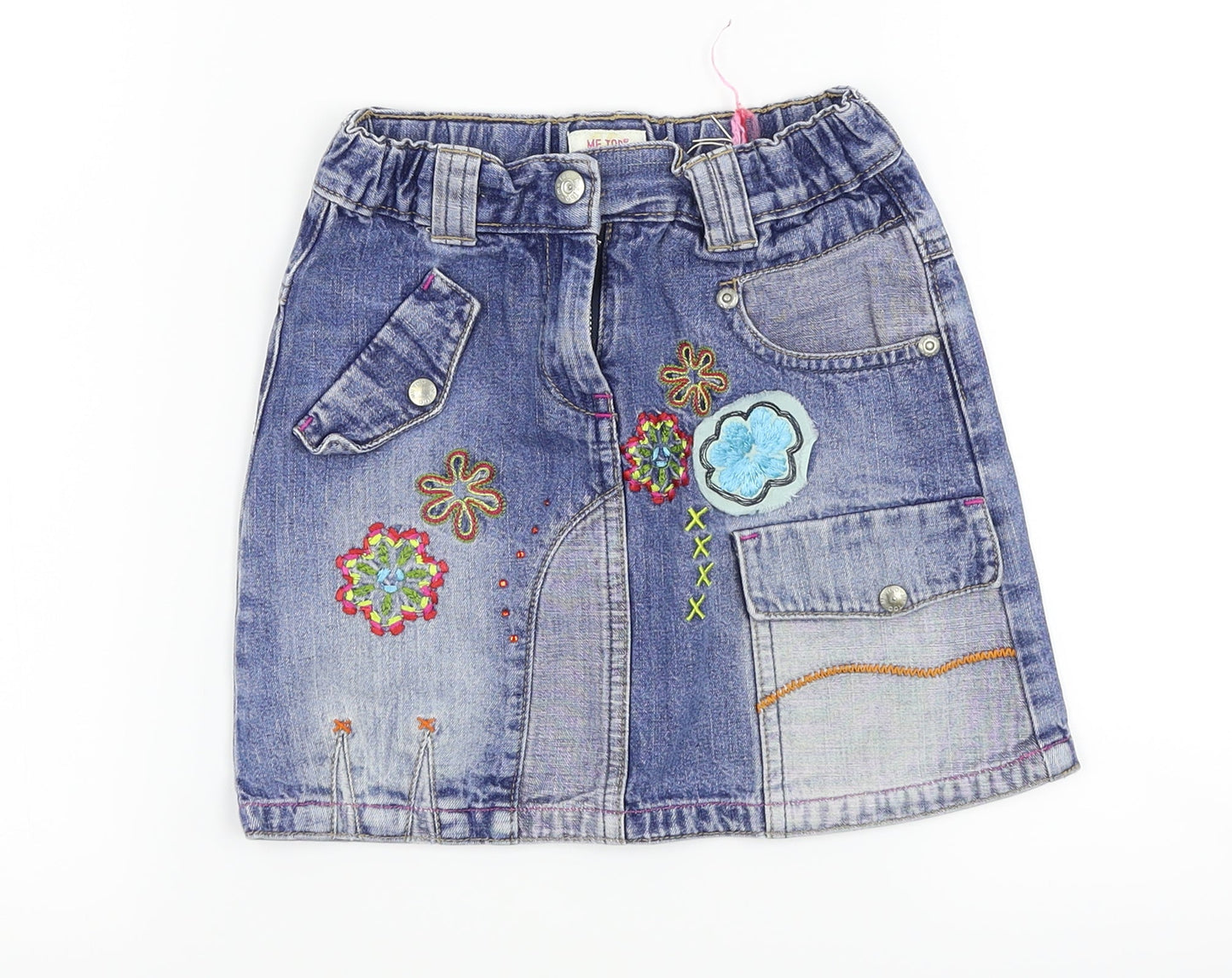 Me Too Girls Blue Floral Denim A-Line Skirt Size 6 Years