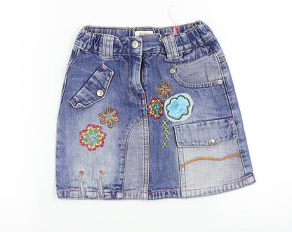 Me Too Girls Blue Floral Denim A-Line Skirt Size 6 Years