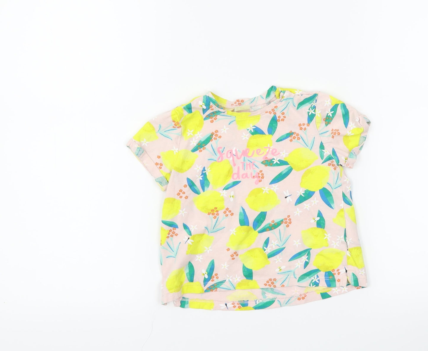 H&M Girls Pink Floral  Basic T-Shirt Size 18-24 Months  - lemons squeeze the day