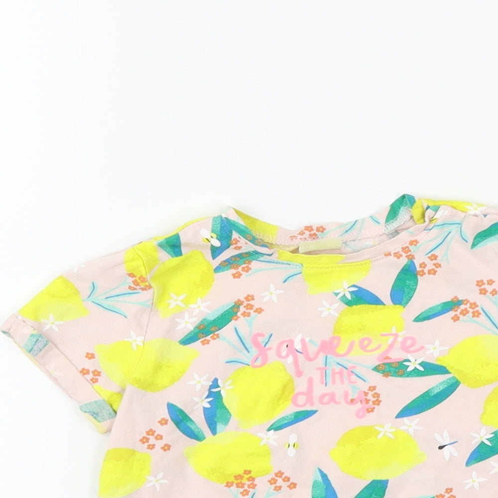 H&M Girls Pink Floral  Basic T-Shirt Size 18-24 Months  - lemons squeeze the day
