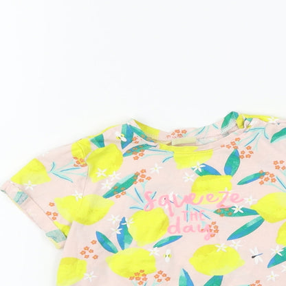 H&M Girls Pink Floral  Basic T-Shirt Size 18-24 Months  - lemons squeeze the day