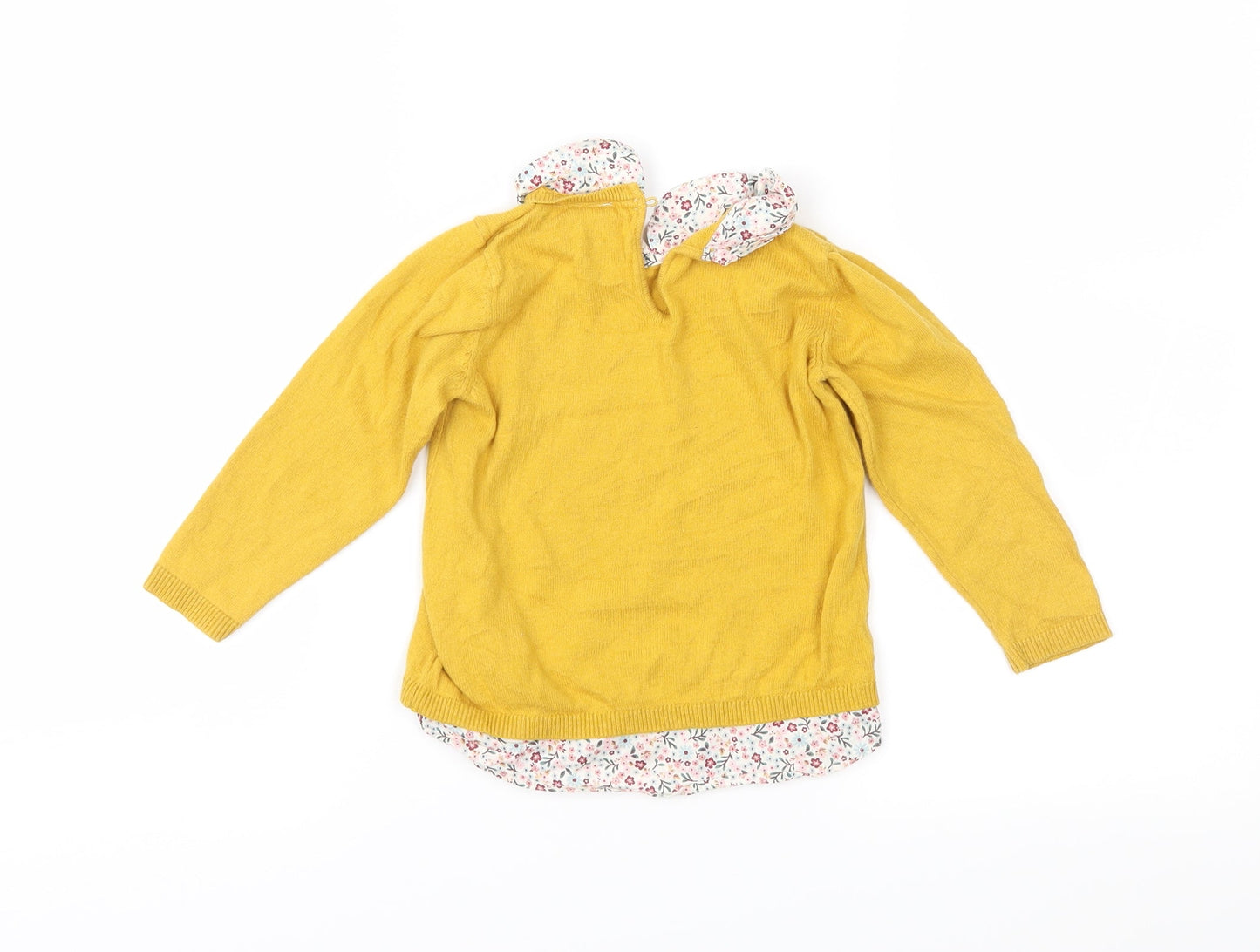 H&M Girls Yellow Floral Knit Pullover Jumper Size 3 Years