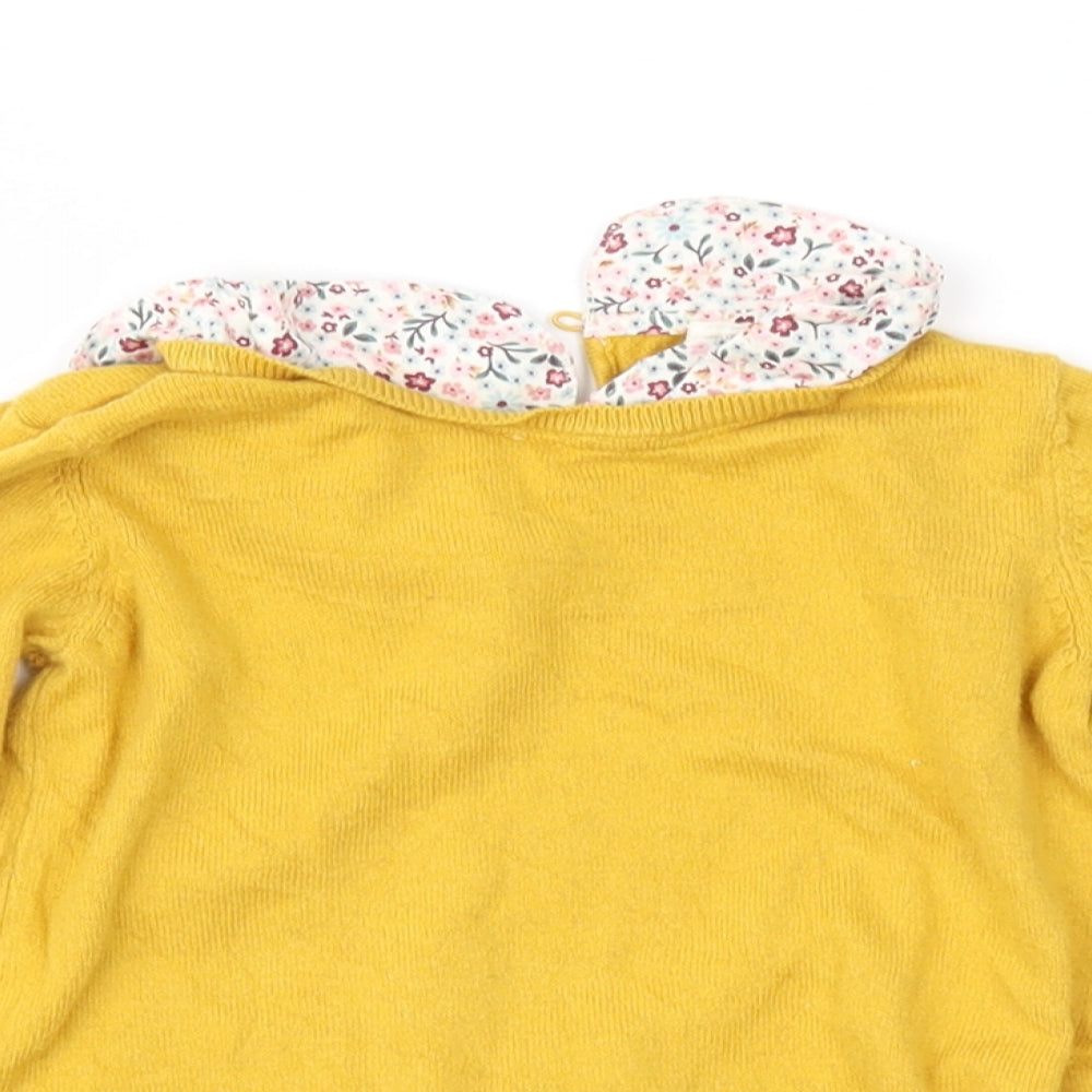 H&M Girls Yellow Floral Knit Pullover Jumper Size 3 Years