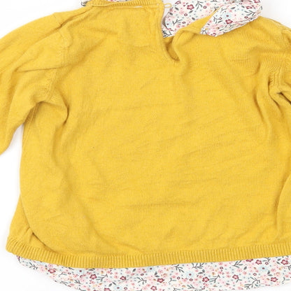 H&M Girls Yellow Floral Knit Pullover Jumper Size 3 Years