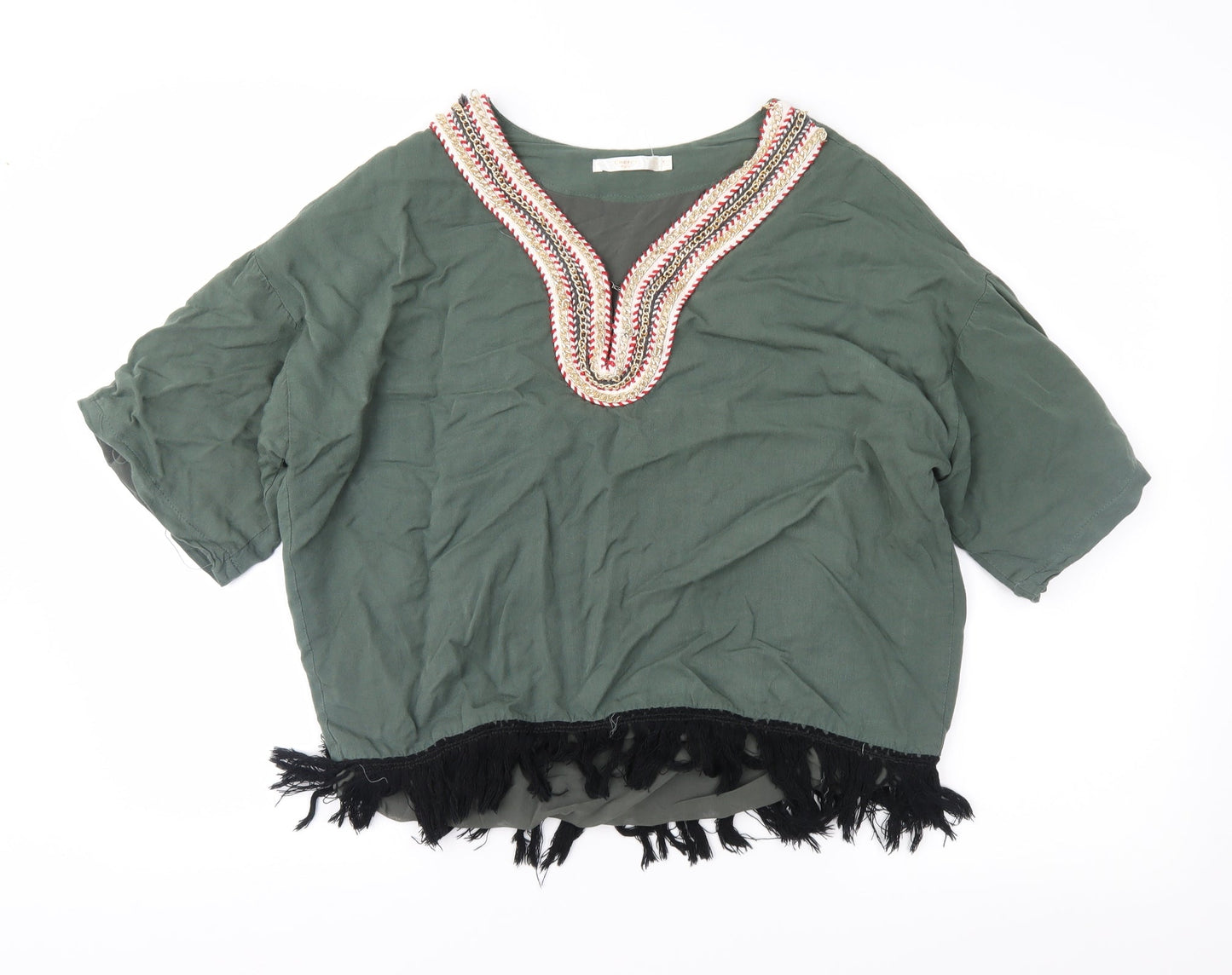 Cherry Womens Green Geometric  Basic Blouse Size 12