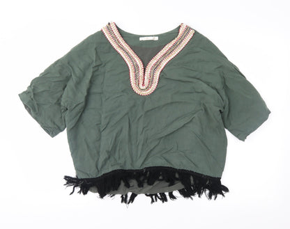 Cherry Womens Green Geometric  Basic Blouse Size 12