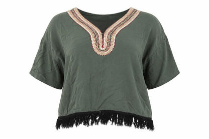 Cherry Womens Green Geometric  Basic Blouse Size 12