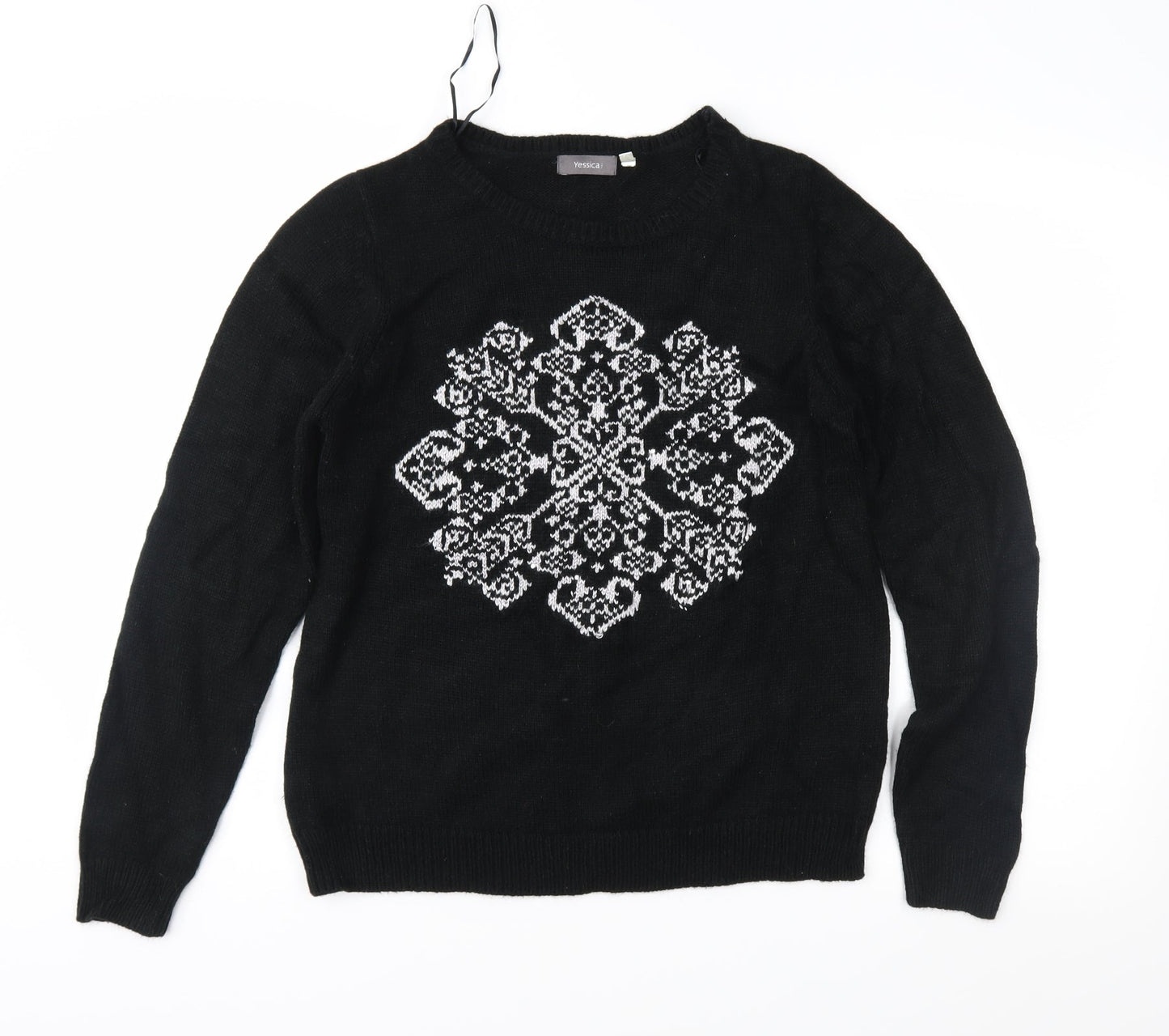 Yessica Womens Black Geometric Knit Pullover Jumper Size M