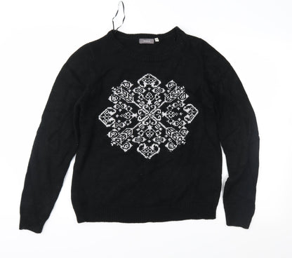 Yessica Womens Black Geometric Knit Pullover Jumper Size M