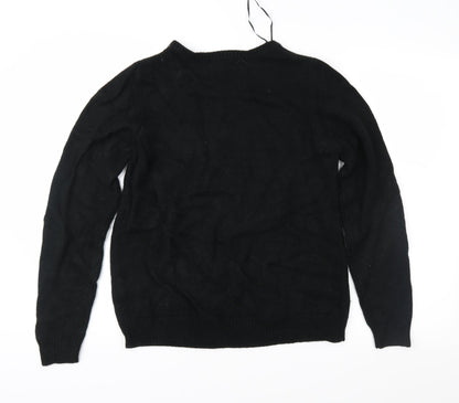 Yessica Womens Black Geometric Knit Pullover Jumper Size M