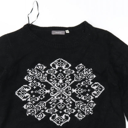 Yessica Womens Black Geometric Knit Pullover Jumper Size M