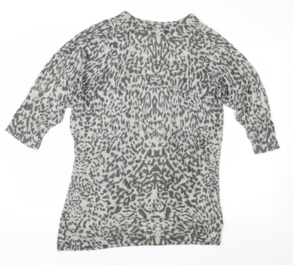 H&M Womens Grey Animal Print Knit Cardigan Jumper Size S