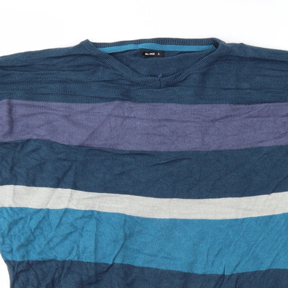 Bling Mens Blue Striped Knit Pullover Jumper Size L