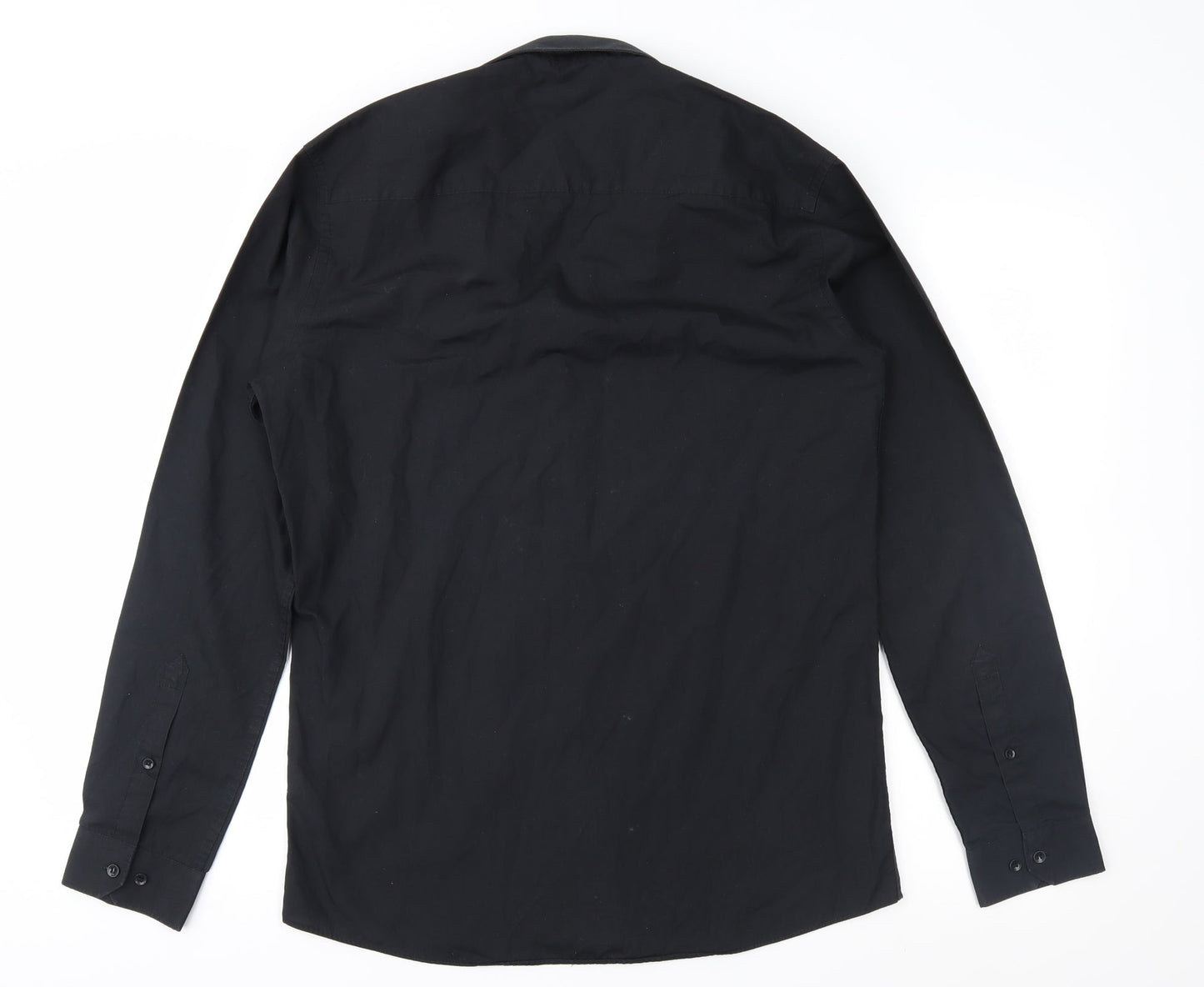 Mens UK Size 15 Cedar Wood State Black  Button-Up Long Sleeve Casual Shirt