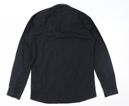 Mens UK Size 15 Cedar Wood State Black  Button-Up Long Sleeve Casual Shirt