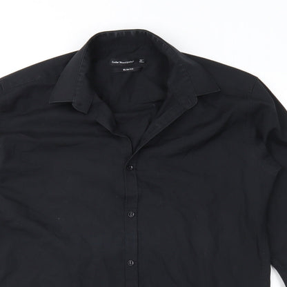 Mens UK Size 15 Cedar Wood State Black  Button-Up Long Sleeve Casual Shirt