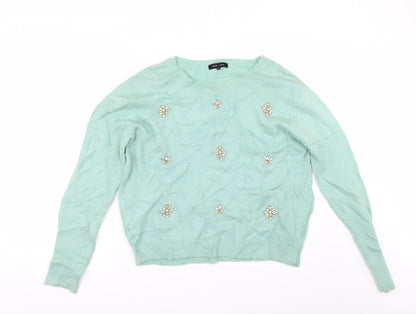 New Look Womens Green   Pullover Jumper Size 8  - rhinestone