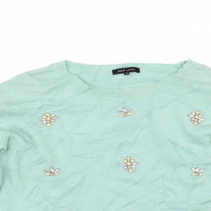New Look Womens Green   Pullover Jumper Size 8  - rhinestone