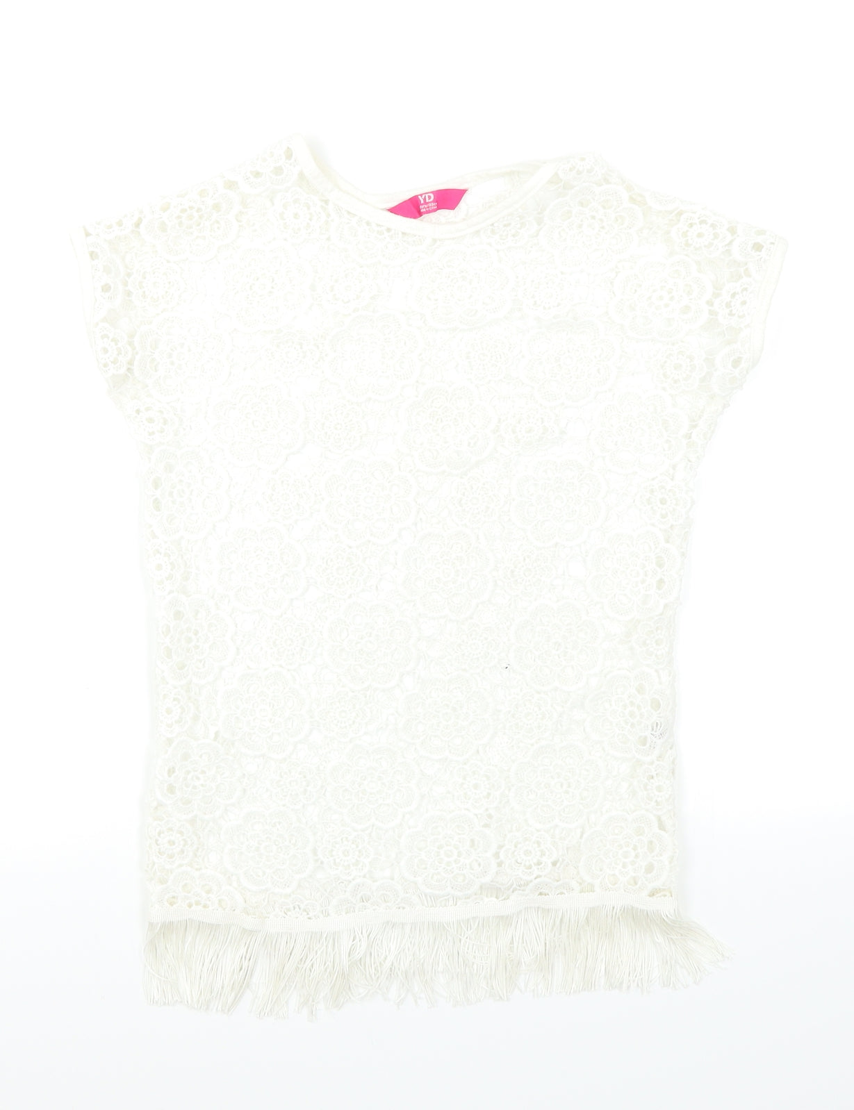 YD Girls White Floral  Basic Tank Size 7-8 Years  - Open Lace