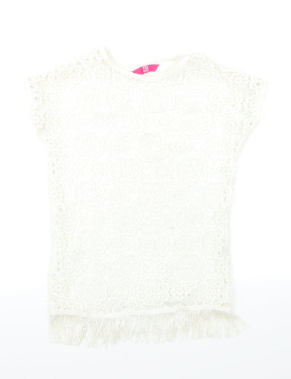YD Girls White Floral  Basic Tank Size 7-8 Years  - Open Lace