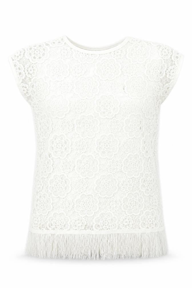 YD Girls White Floral  Basic Tank Size 7-8 Years  - Open Lace