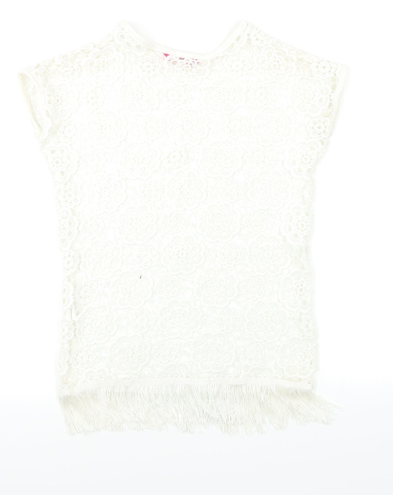 YD Girls White Floral  Basic Tank Size 7-8 Years  - Open Lace