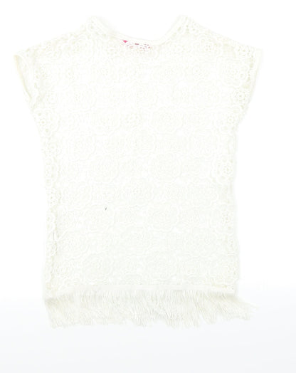 YD Girls White Floral  Basic Tank Size 7-8 Years  - Open Lace
